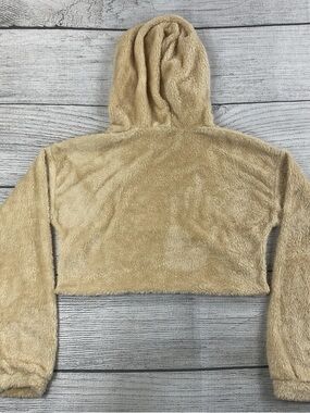 SHEIN Cropped Top Tan Hoodie Women Soft Fuzzy Hooded Casual Sweater